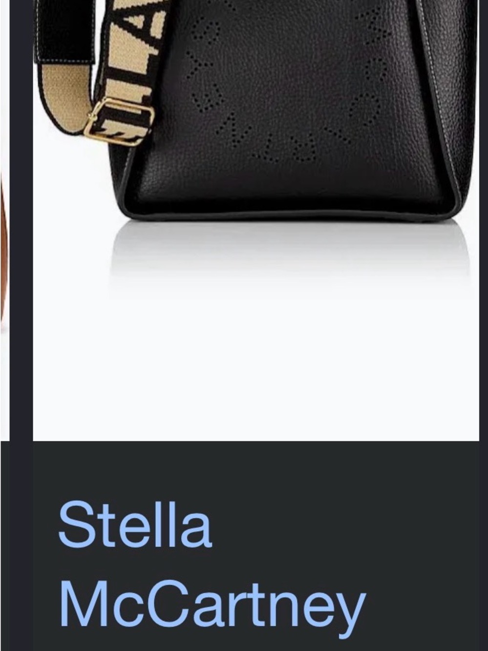 Stella McCartney Black Vegan Crossbody with Beige Logo Strap